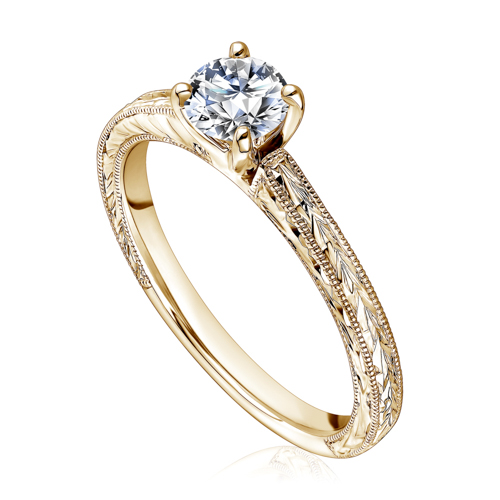 Yellow gold engraved engagement ring Amazon listing photo