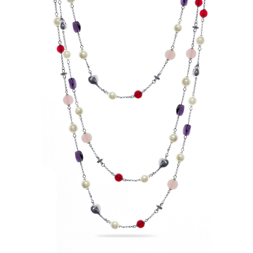 Layered gemstone necklace white background product photography