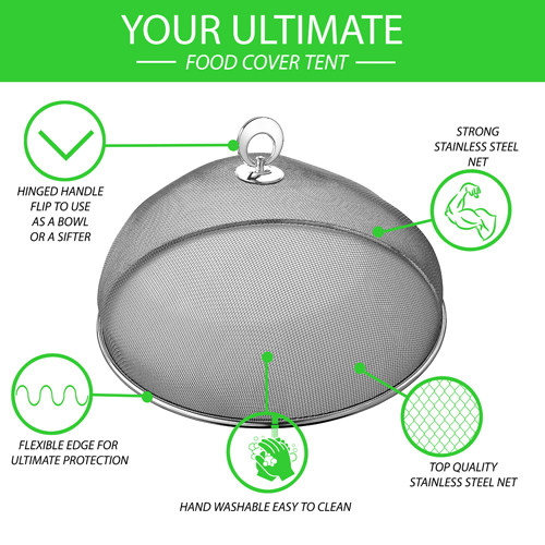 Stainless steel food cover tent Amazon infographic design
