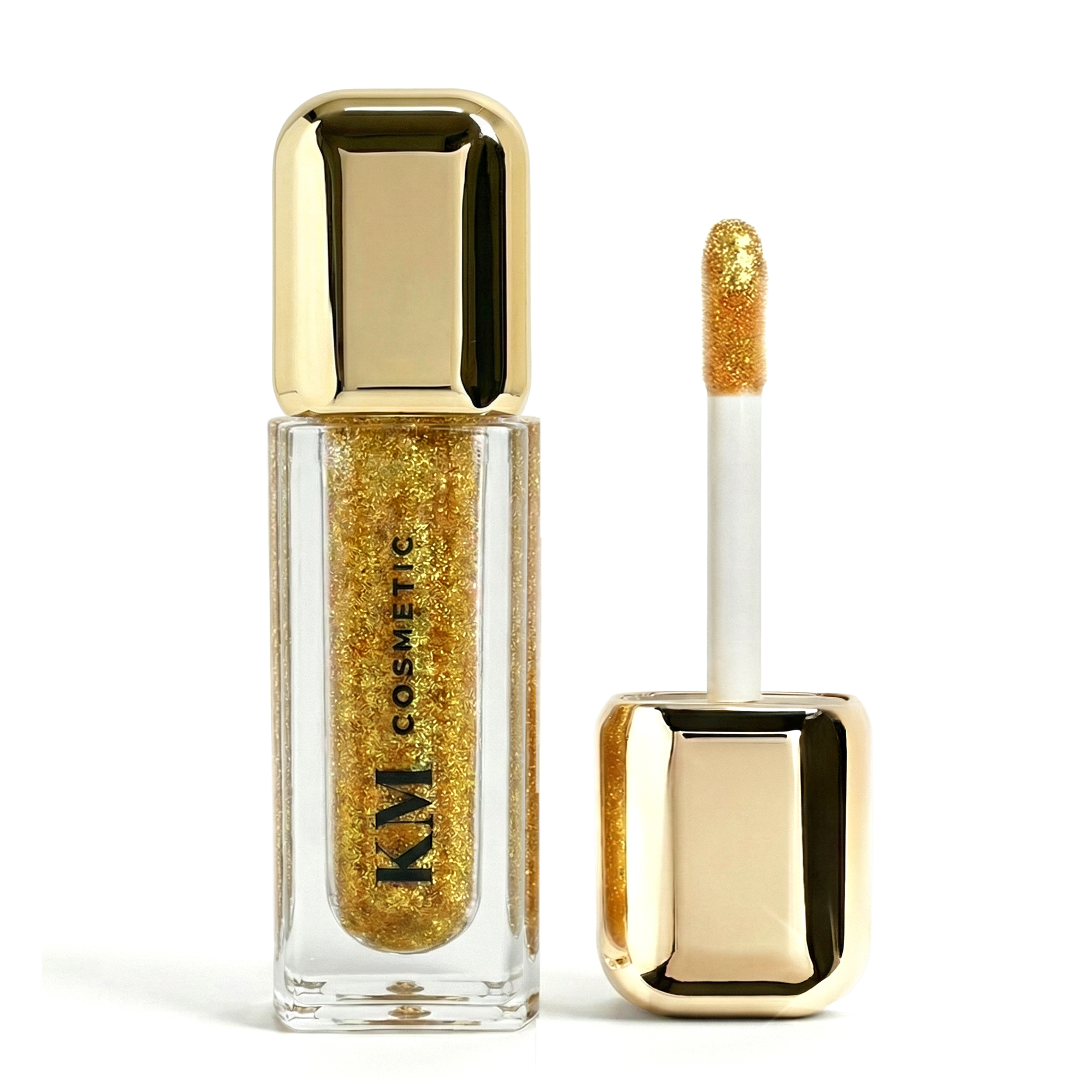 Gold lip gloss product on white