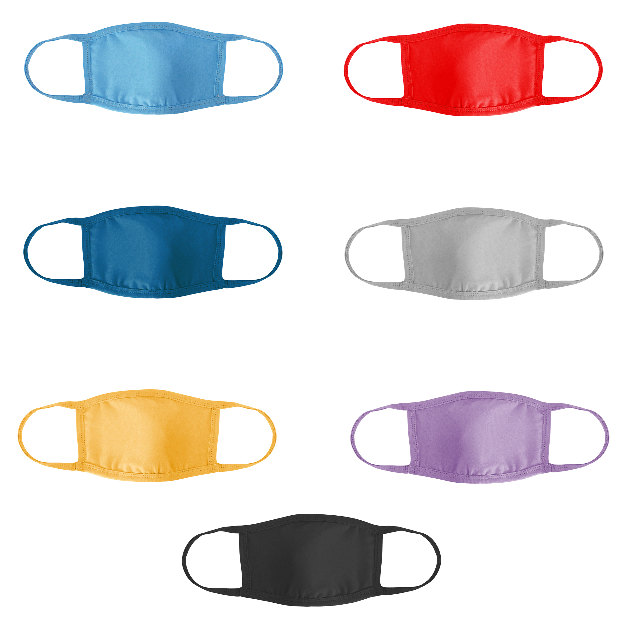 Color face mask collection on white background