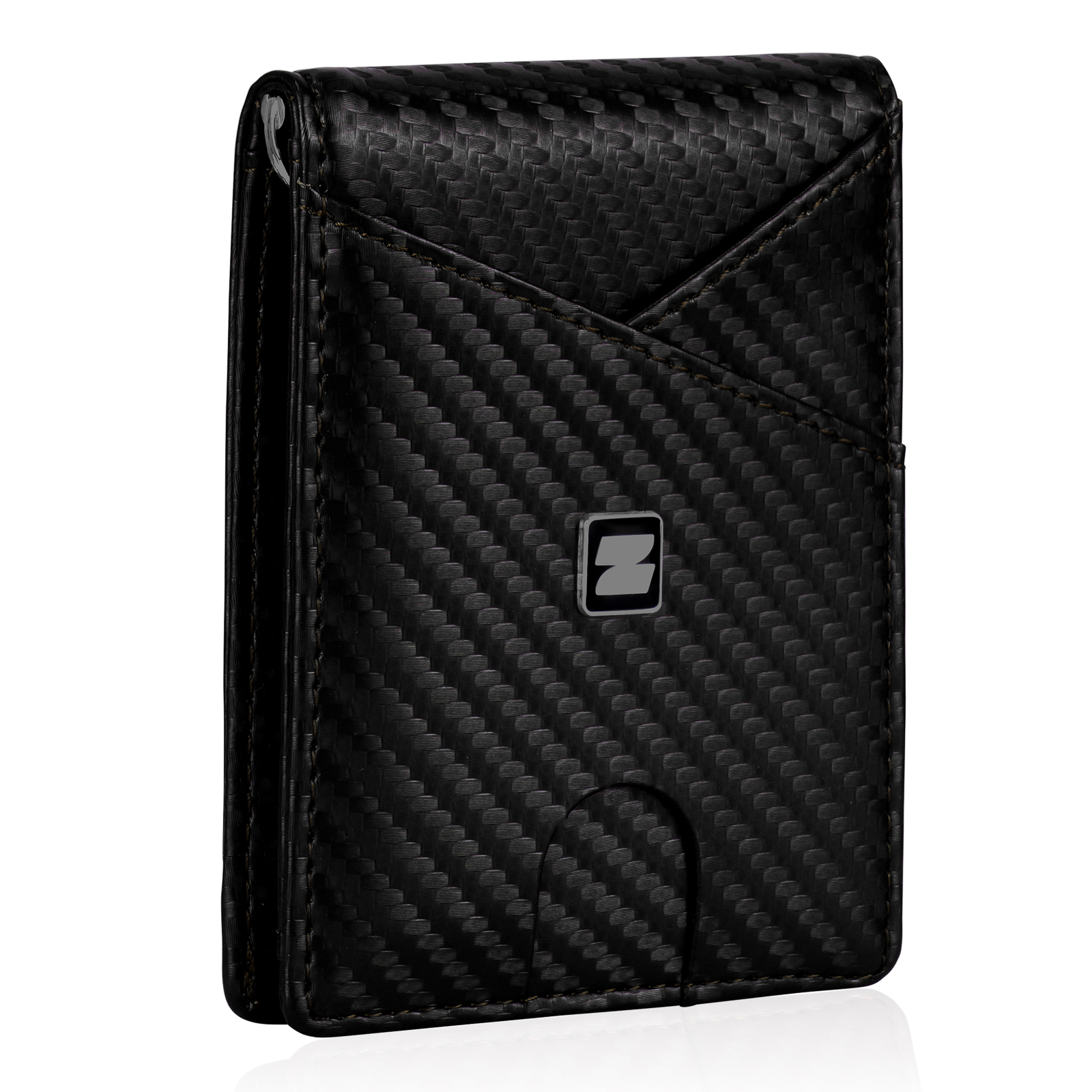 Black carbon fiber wallet on white